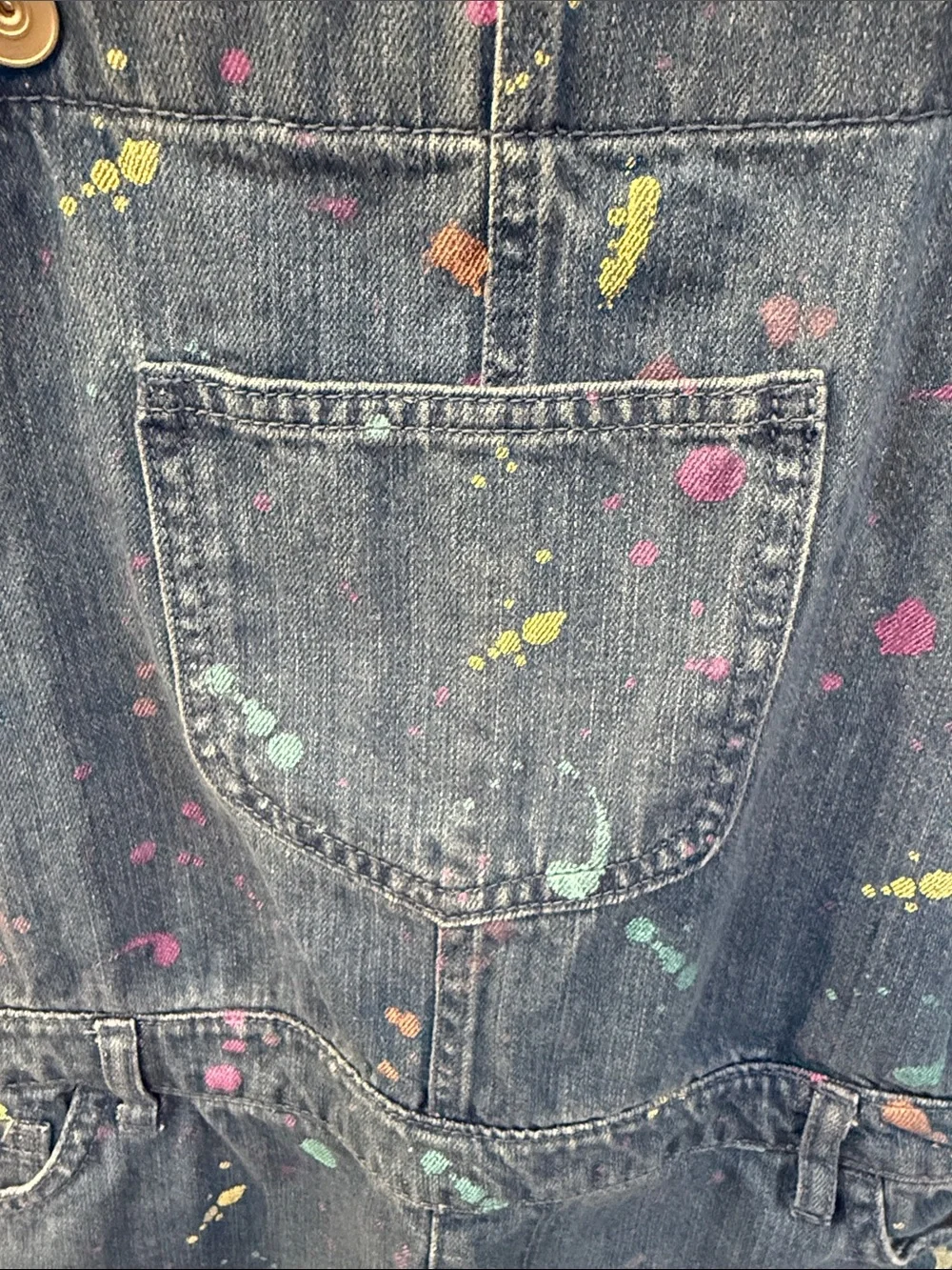 Girls' Denim Paint-Splatter Short Overalls - Blue